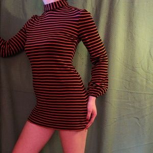 Vintage 1960s Orange Black Striped Mini Dress